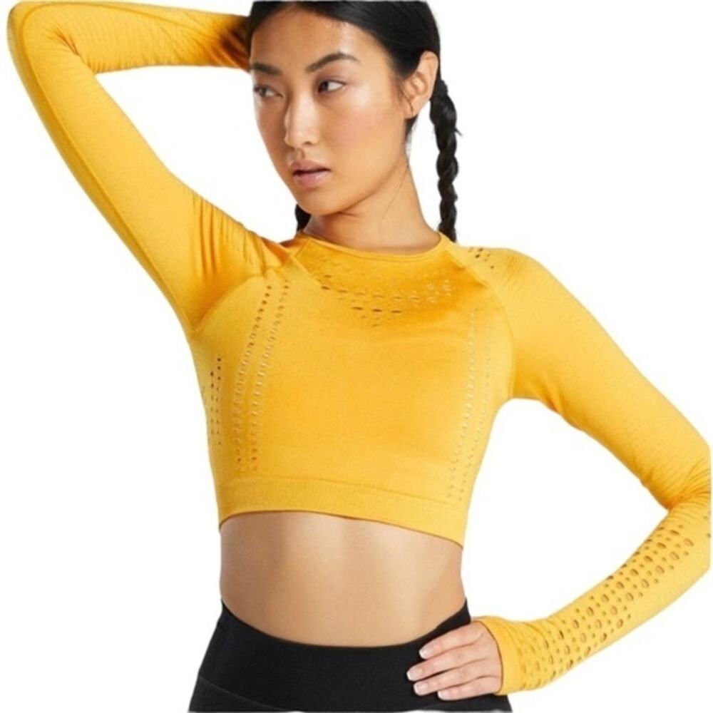 Gymshark Glow Seamless Long Sleeve Crop Top Yellow Sz M